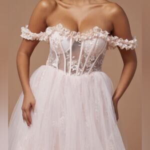 NWOT Lana Embroidered Tulle Princess Wedding Maxi Gown - Pink Women's L